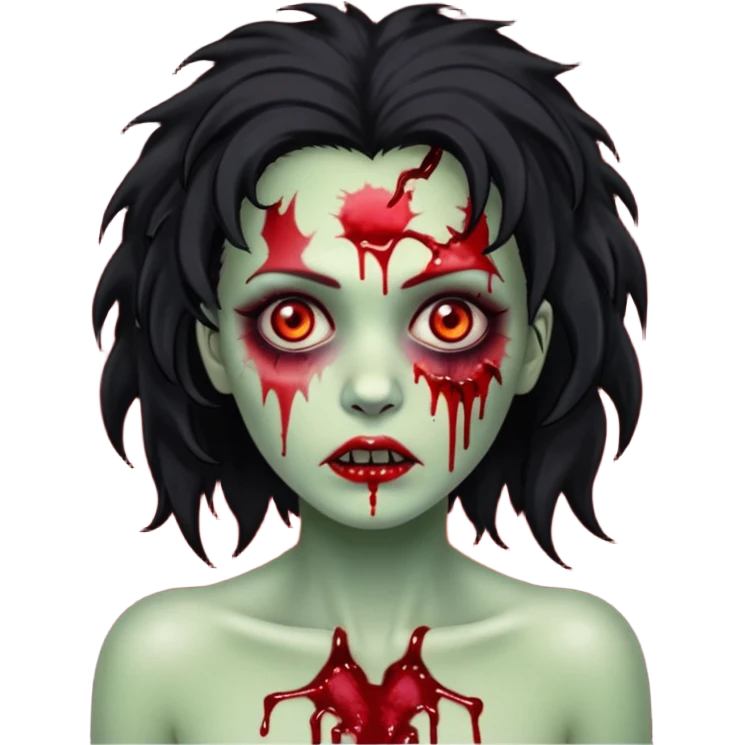 Mulher zumbi com pés escura ferimentos e um cabelo crespo cabelo preto  emoji