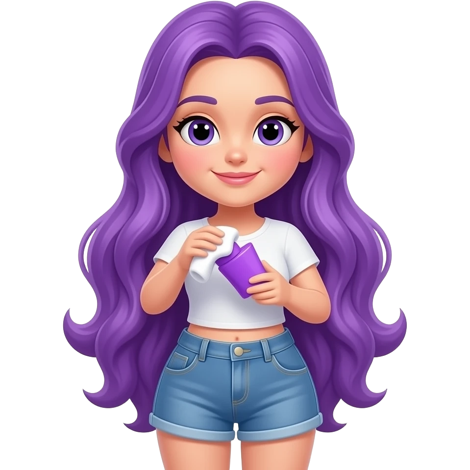 sexy girl with long purple hair and purple is cleaning emoji