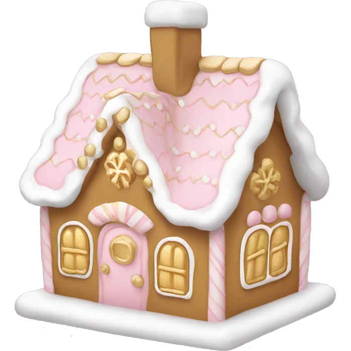 light pink and gold and white gingerbread house emoji