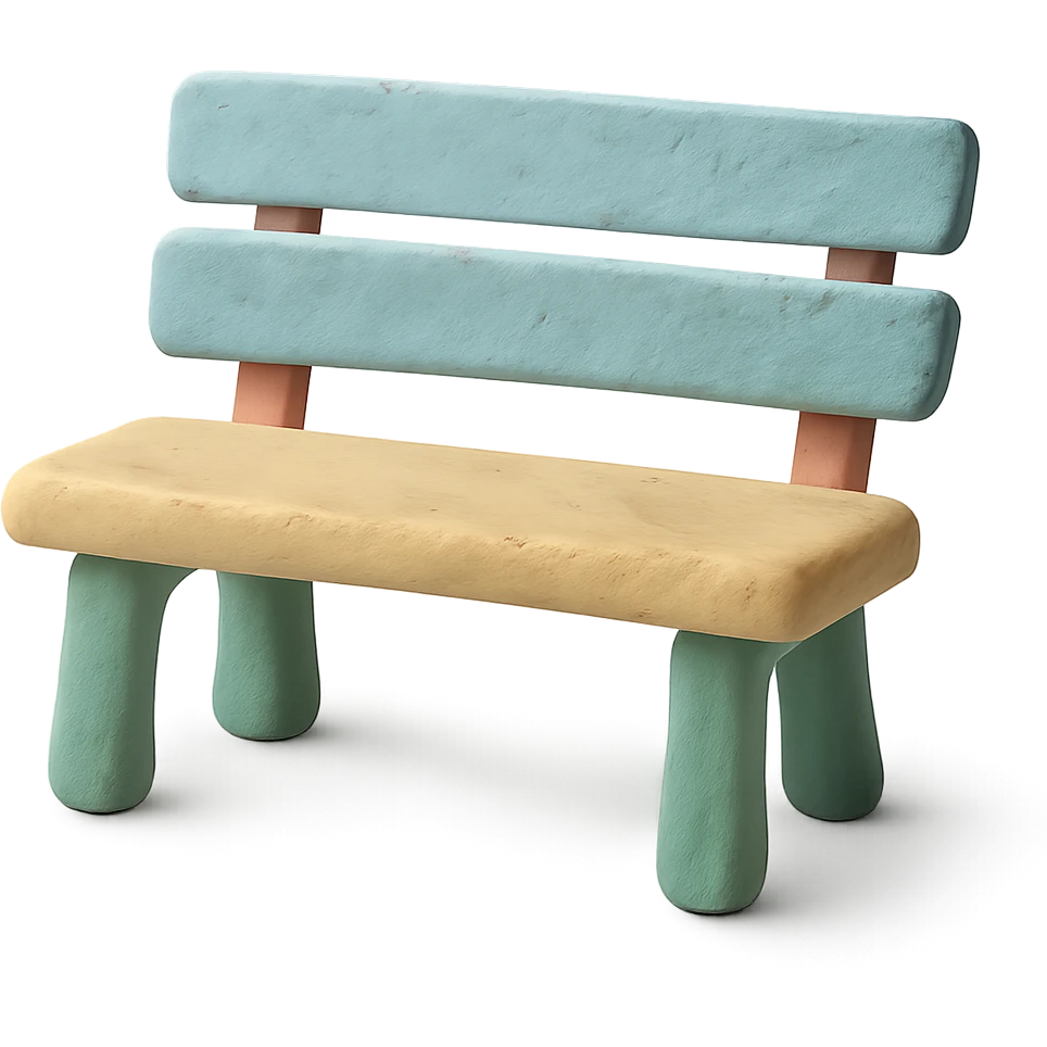 bench with pastel colors and visible texture in claymation style emoji