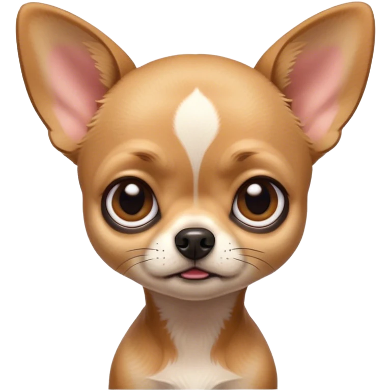 Cinematic Meme-Worthy Grumpy Fawn Short Haired Chihuahua Portrait Emoji, Head held high but eyes filled with dramatic disappointment, smooth fawn fur with a sleek finish, deeply furrowed brow forming an unmistakable scowl, floppy ears slightly angled back in disapproval, piercing dark eyes glaring with pure exasperation, Simplified yet hilariously over-exaggerated features, highly detailed, glowing with an aura of supreme annoyance, high shine, exhausted yet judgmental, stylized with an almost regal pettiness, bright but brooding, soft glowing outline, capturing the essence of a pup that has seen it all and is thoroughly unimpressed, so meme-worthy it feels like it could instantly become the next viral sensation of grumpiness! emoji