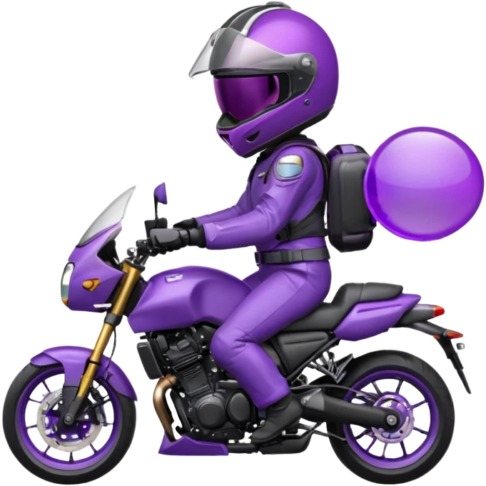 Créer un emoji avec une moto mt07 sport noir mate / violet iridescent très foncé. Avec une pilote dessus visière violet sombre faceless, bulle de la moto violet. Avec fond arrière violet, tenue complète casque inclus violet  emoji