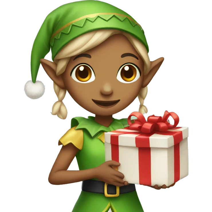 girl dressed as an elf holding a present emoji
