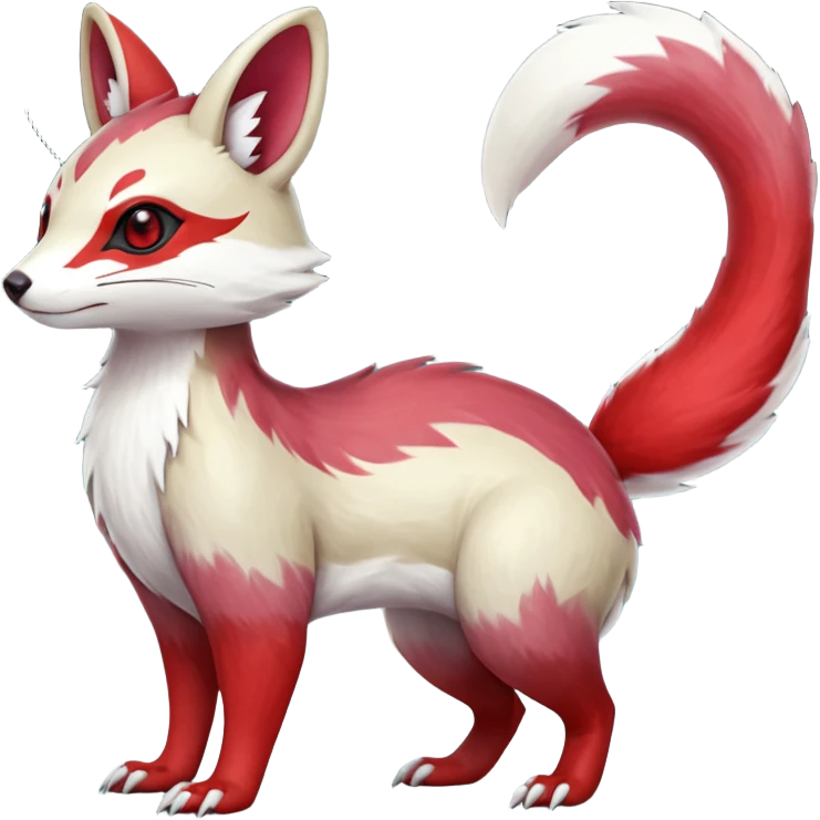  Hyper-realistic smooth Asian oriental painted silky soft White white with red gradients, and slit eyes markings beautiful handsome gorgeous aesthetic colorful vibrant Vernid-Trico-Marsupial-Furret-Zangoose-species-Fakemon-creature by LiLaiRa, 4 legs, 1 tail, random markings, (full body) emoji