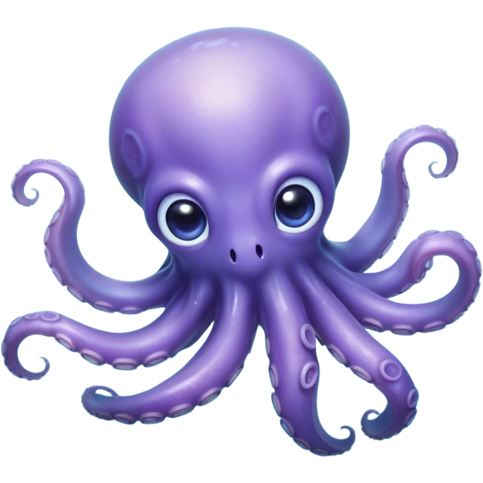 Cinematic Noble Baby Octopus Portrait Emoji, Poised and graceful, with a soft, rounded, slightly translucent body in a dreamy light blue-purple hue, large, glistening eyes full of quiet intelligence and mystery, delicate, flowing tentacles curling gently, Simplified yet sophisticated features, highly detailed, glowing with a soft, ethereal oceanic radiance, high shine, elegant and serene, stylized with an air of deep-sea wonder, focused and tranquil, soft glowing outline, capturing the essence of an otherworldly, intelligent little cephalopod, floating effortlessly in the gentle ocean currents! emoji