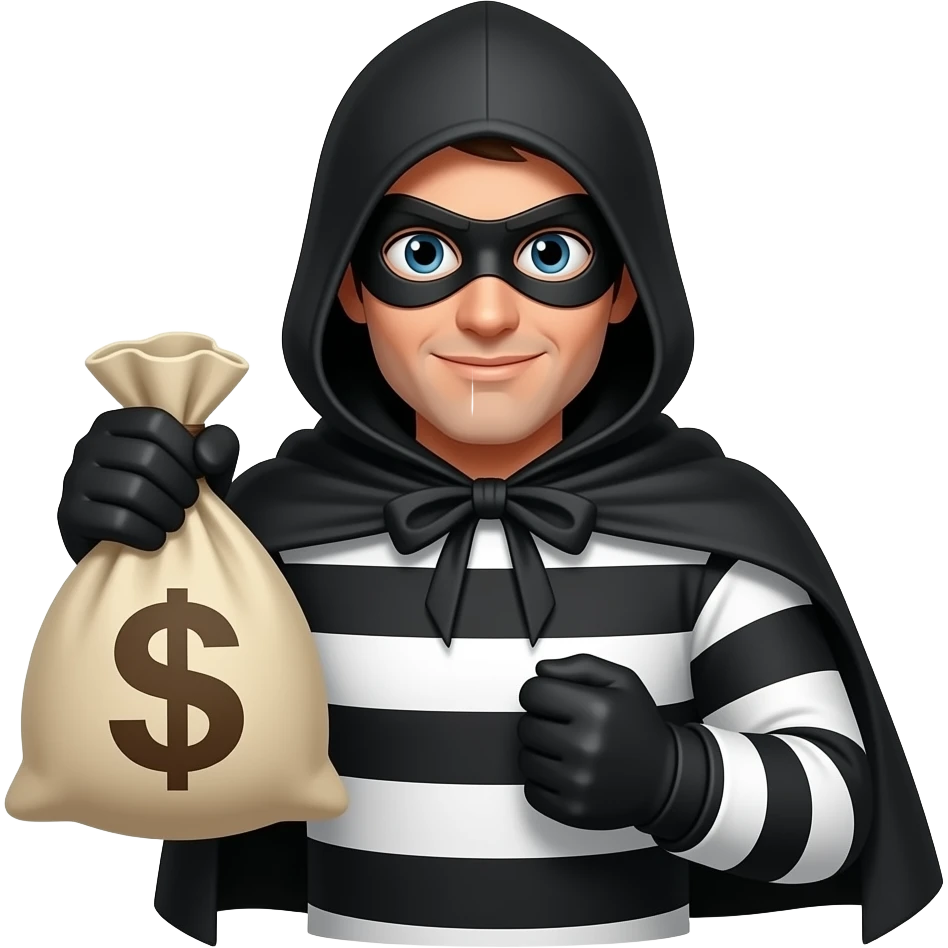 Quiero un emoji de un ladron sin capa remera de rayas blanco y negro con una bolsa de dinero en la mano emoji