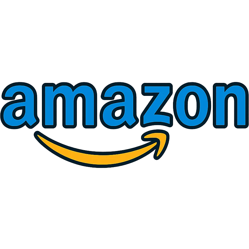 logo inspired by Amazon with a curved arrow under the word in color outline style emoji