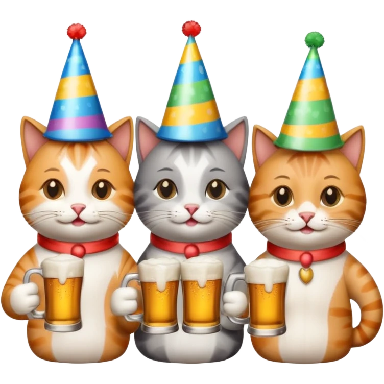 four happy cats drinking beers together with mugs emoji