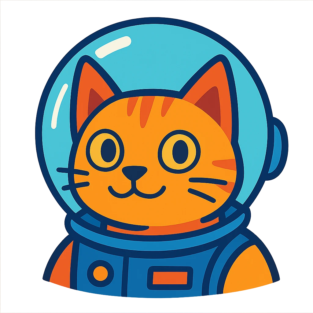 cat's head wearing an astronaut helmet, detailed, clear face, transparent helmet, modern illustration emoji