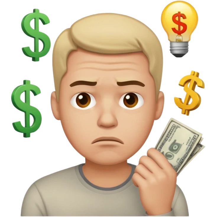frustrated man thinking about money emoji