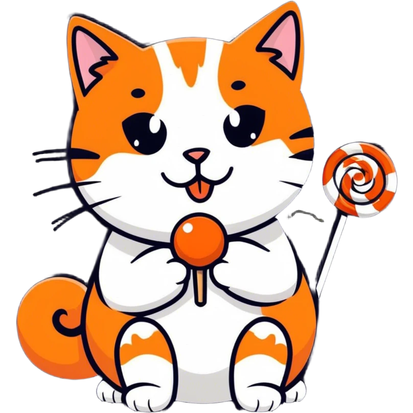 Cat orange and white hairy eating a lolipop  emoji