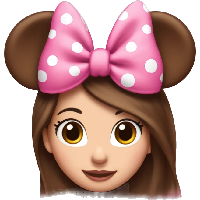 Minnie Mouse long brown hair and pink Minnie Mouse ears emoji