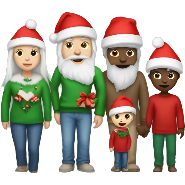 Family with white skin with christmas hats  emoji