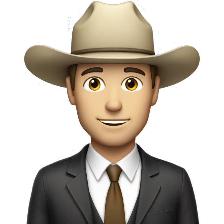 White brunette man in a suit with a cowboy hat emoji