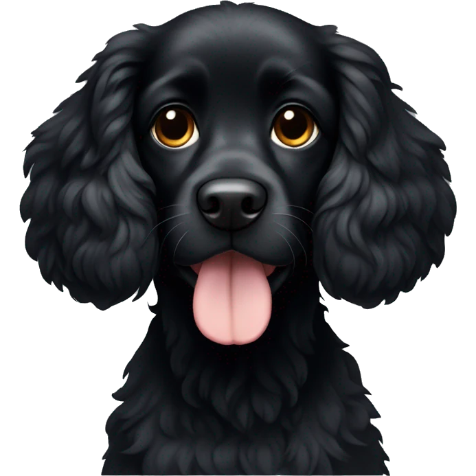 Small completely black spaniel with black fur on his whole face and white fur only on his chest emoji