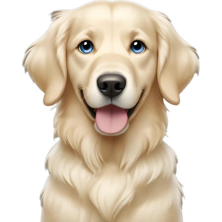 Black haired tan girl with blue eyes with an English cream golden retriever emoji