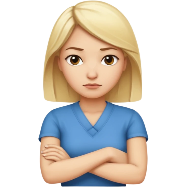 Blonde woman with arms crossed in disapproval emoji
