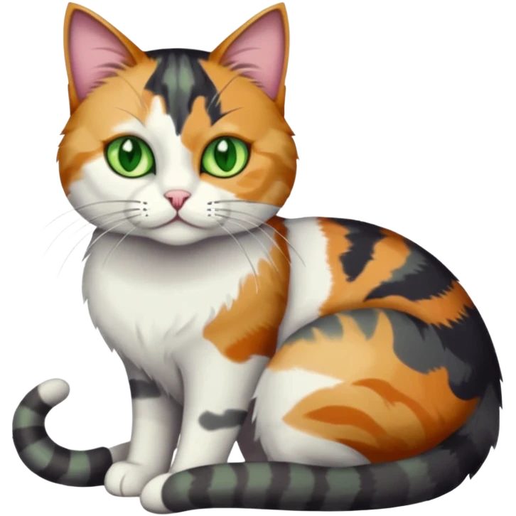 full body colourful light patched calico + white tabby cat cuddling a big dark grey and white tabby cat  emoji