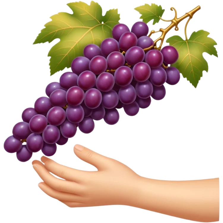 elegant hand picking one or two perfectly ripe glossy purple grapes from a vine under warm golden sunlight minimalist luxury style clean emoji look soft shading premium feel emoji