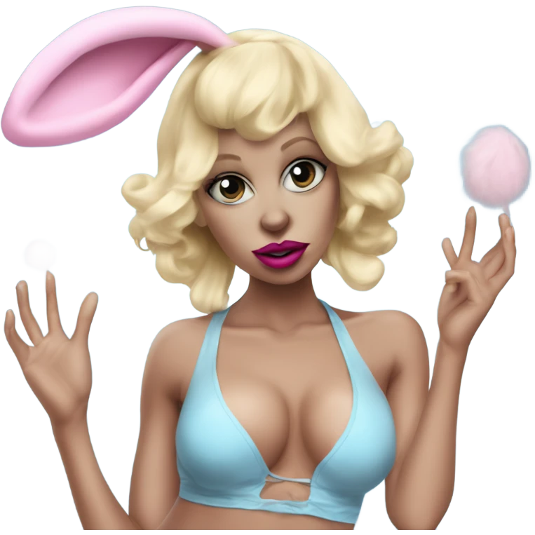 Creepy Blonde Go-go dancer -light blue face- Enid Sinclair wearing ,big floppy bunny ears pink lips  emoji
