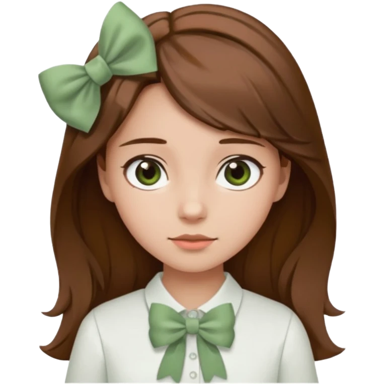 girl brown hair with sage green bow white shirt emoji