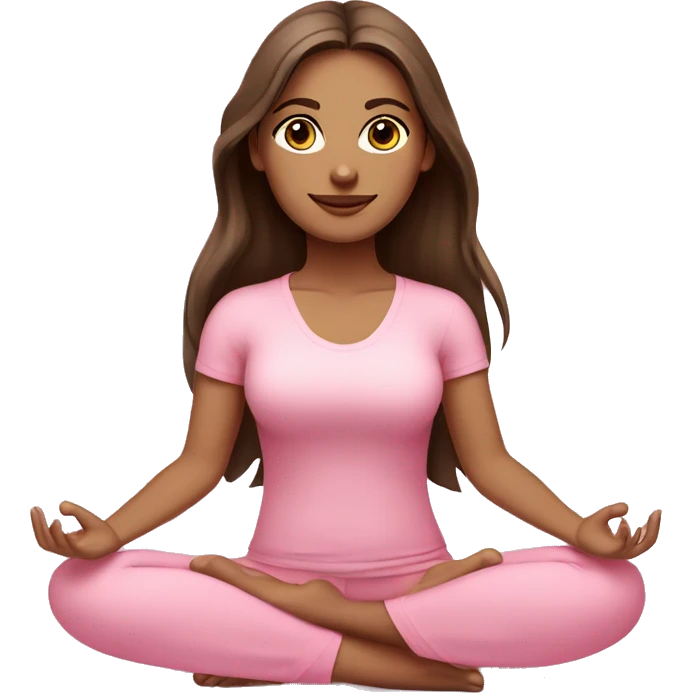 Brunette long hair and brown eyes yoga beautiful girl in light pink pink pink clothes sitting on a yoga mat emoji
