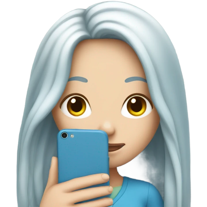white girl with long blue hair holding a phone in her hands emoji