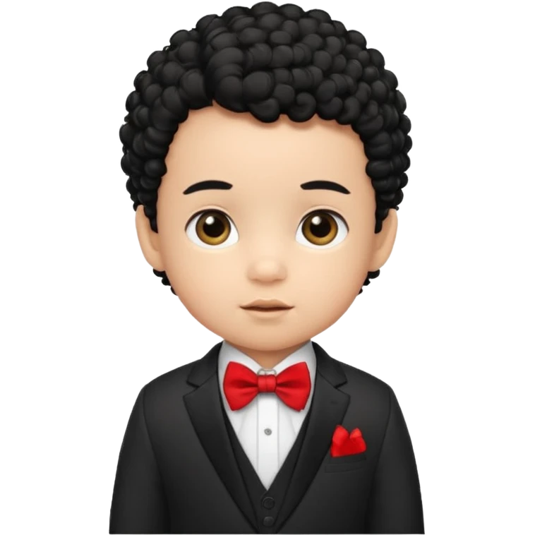 baby boy curly black hair in suit, with red bow emoji
