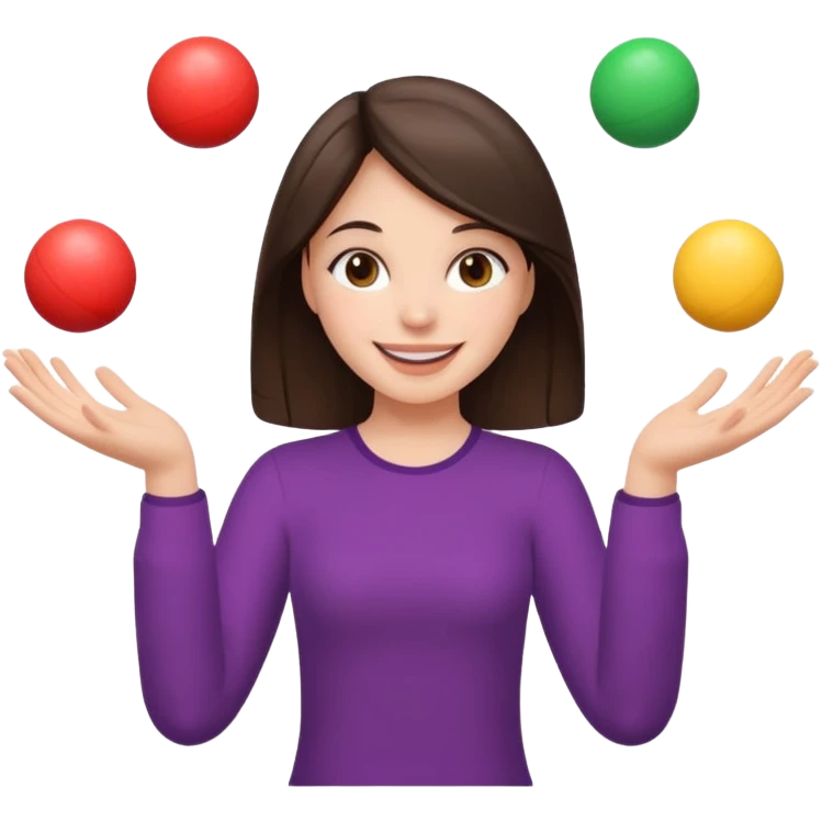 a brunette girl juggling  with two hands  emoji