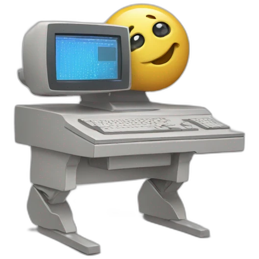 Anthropomorphic computer with a face, arms and legs doing something random emoji