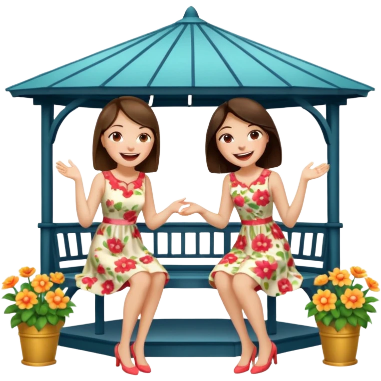 Two brunette women sitting on a white gazebo emoji