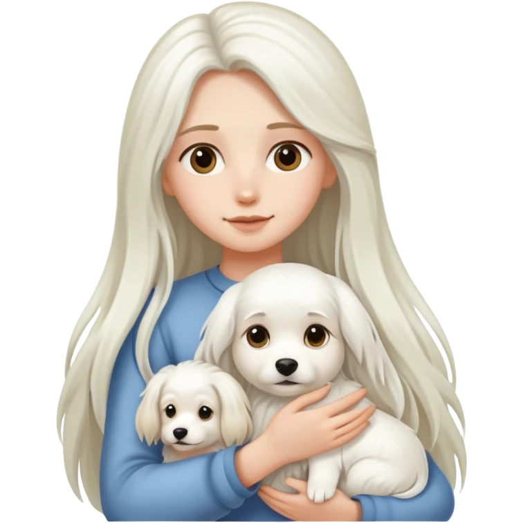 Long-haired girl holding a white long-haired dog emoji