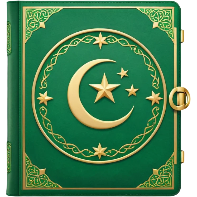 Closed Quran with the Islamic Symbol on it (moon and star) green emoji