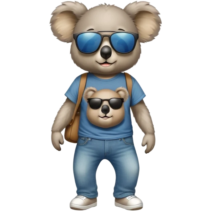 anthropomorphised koala in a band t-shirt and jeans wearing dark sunglasses walking upright emoji