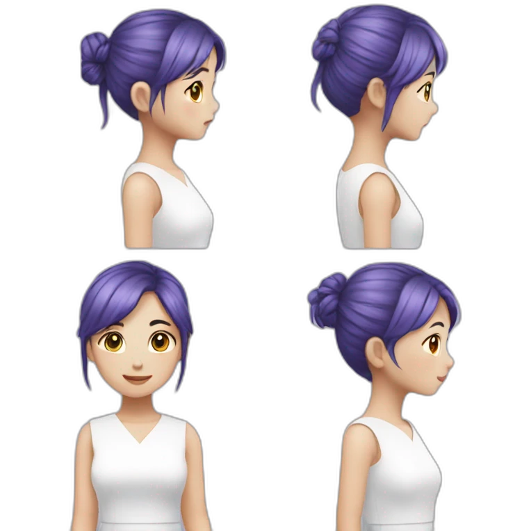 Blue purple hair white dress, Asian girl emoji