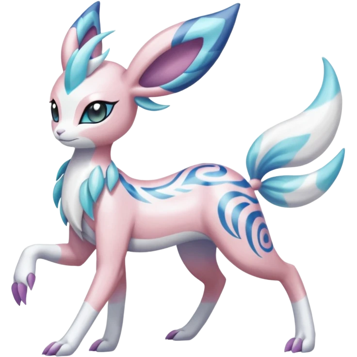 Shiny iridescent white albino Meloetta-Sylveon-Dialga-Suicune-Palkia-fusion-animal-hybrid-creature, full body  emoji