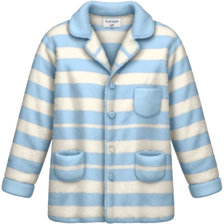 emoji of an isolated fluffy fleece pajama top with soft pastel vertical stripes, plush fuzzy texture, light grey and pastel blue tones, button-down long sleeves, neatly folded flat-lay, no person, no body, no mannequin, cozy warm winter mood, soft shading emoji