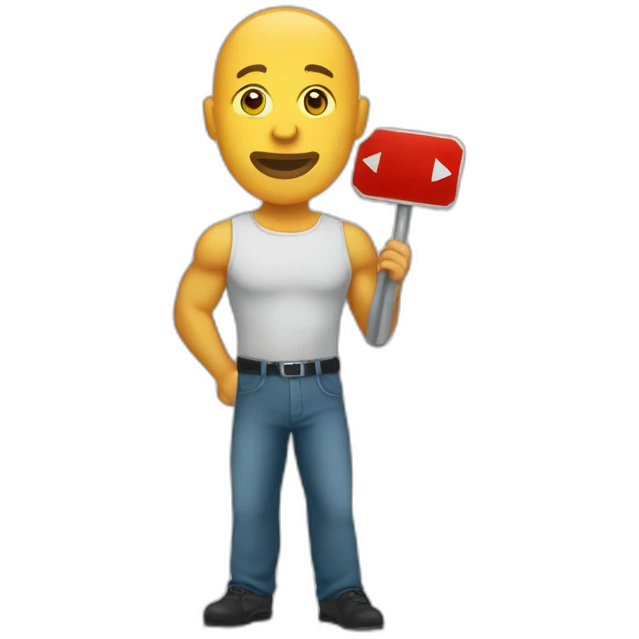 Bald muscular Man with a round traffic sign in his hand which he uses as a shield emoji
