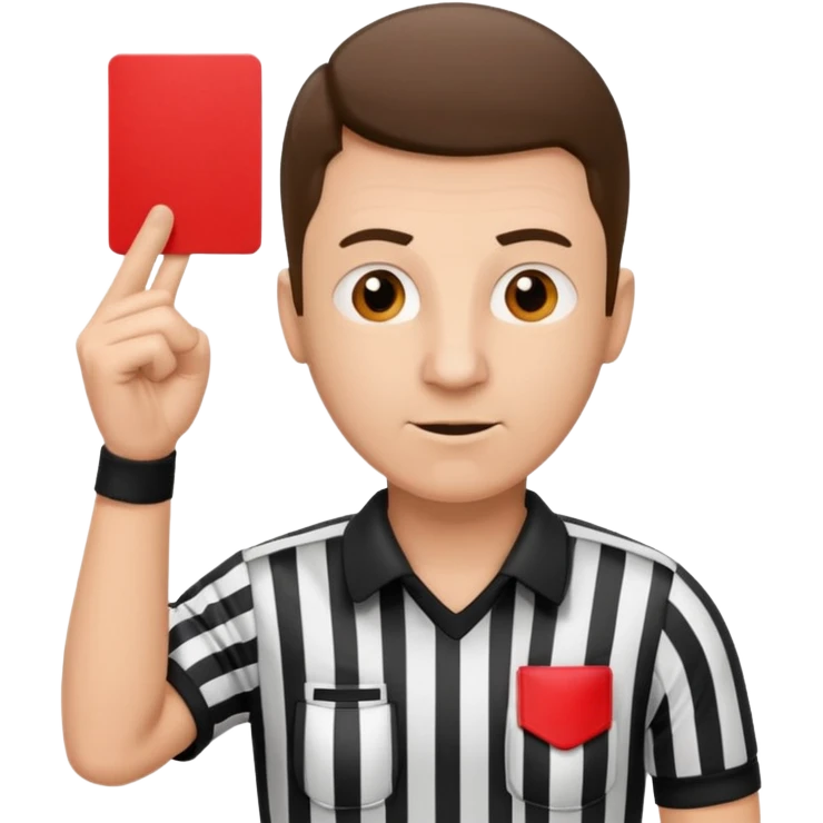 Изображение футбольного судьи, в руках которого красная карточка из футбола. Судья не улыбается emoji