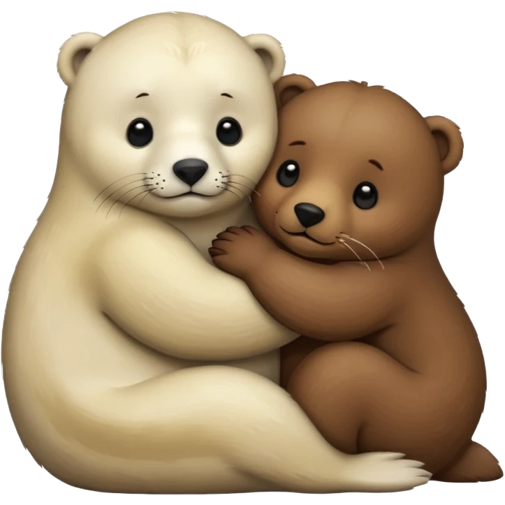small white seal hugging a big brown bear emoji