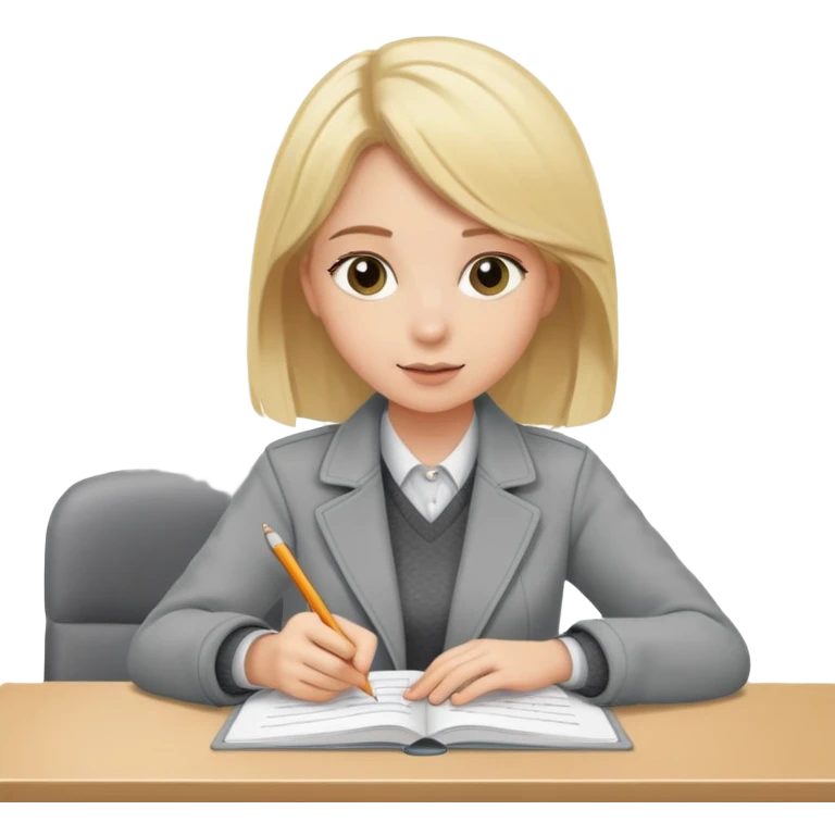 blonde-girl tutor in gray jacket checking student’s homework emoji