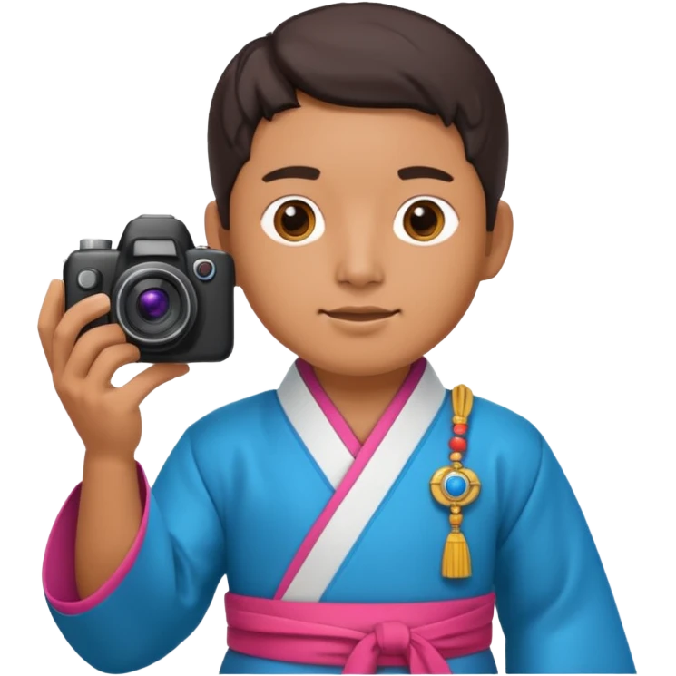 korean hanbok with ancient mayan man with camera emoji