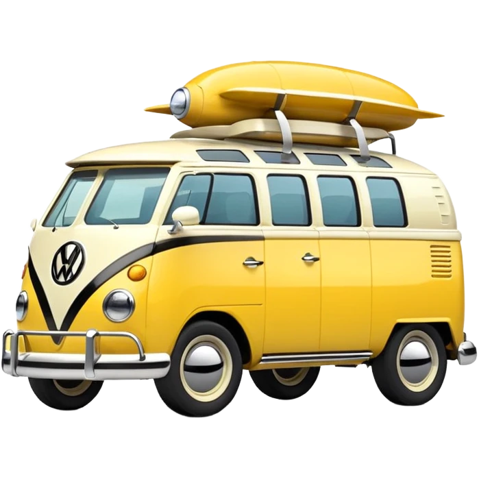 yellow and white VW ID. Buzz, side view, emoji cartoon style emoji