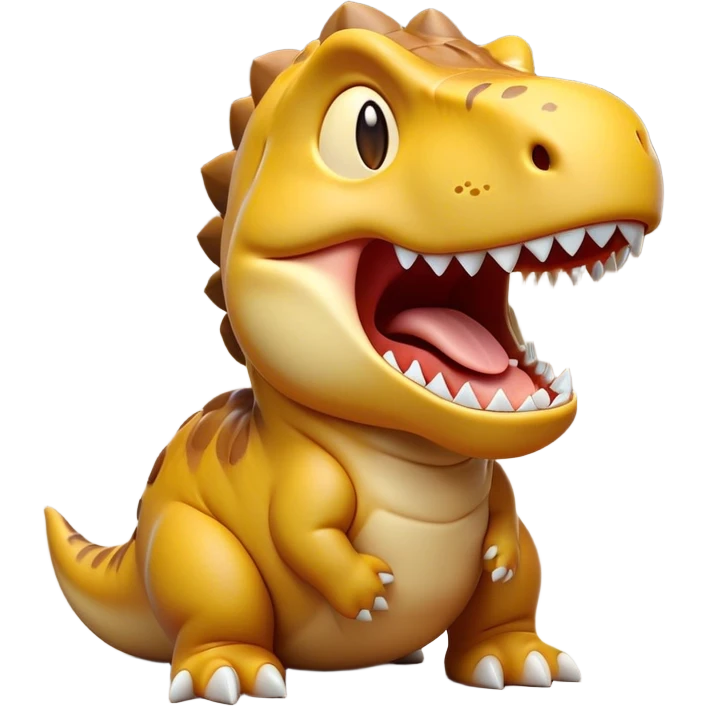 Cinematic Cute Yawning T-rex Portrait Emoji, Head tilted slightly with a dramatic, wide-open yawn, showcasing a robust, muscular form with a slightly open mouth revealing powerful jaws and sleepy, half-closed eyes, Simplified yet irresistibly adorable features, highly detailed, glowing with a soft, cozy prehistoric glow, high shine, relaxed yet expressive, stylized with a hint of whimsical ancient ease, soft glowing outline, capturing the essence of a drowsy yet affectionate T-rex that appears ready to stretch and yawn its way out of the screen! emoji