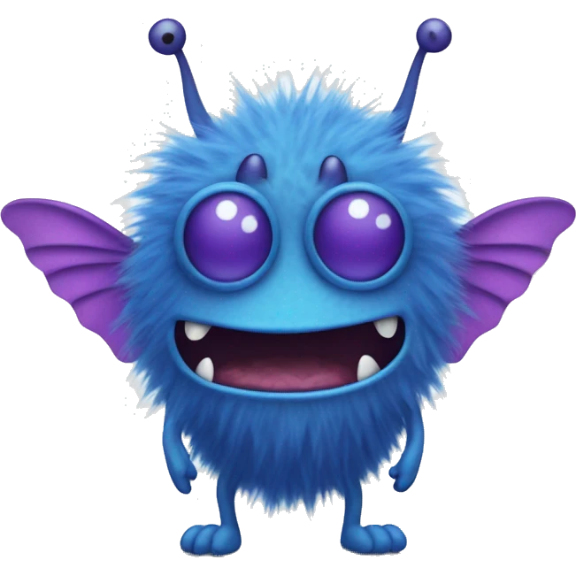 Fuzzy blue with purple polka dots monster with fly wings emoji