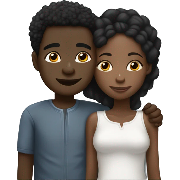 Black girl, black boy cuddling, ￼￼ emoji