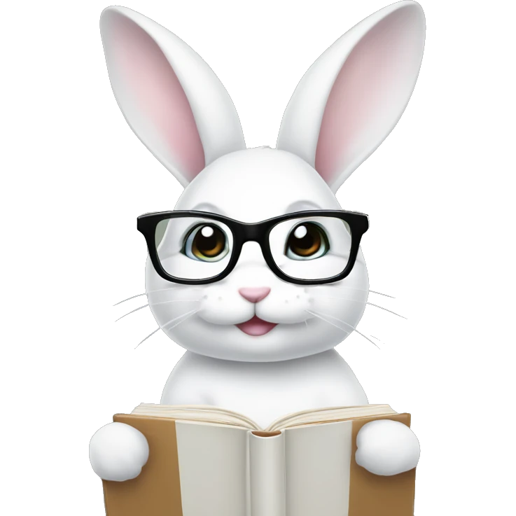 Cute White bunny girl with glasses and book in his paws  emoji