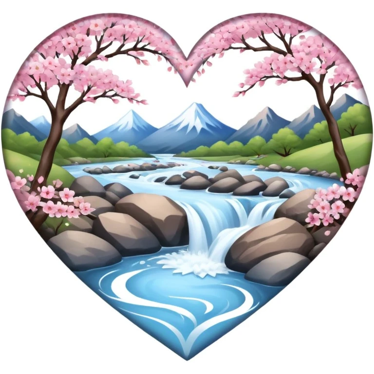 sakura heart with mountain stream emoji