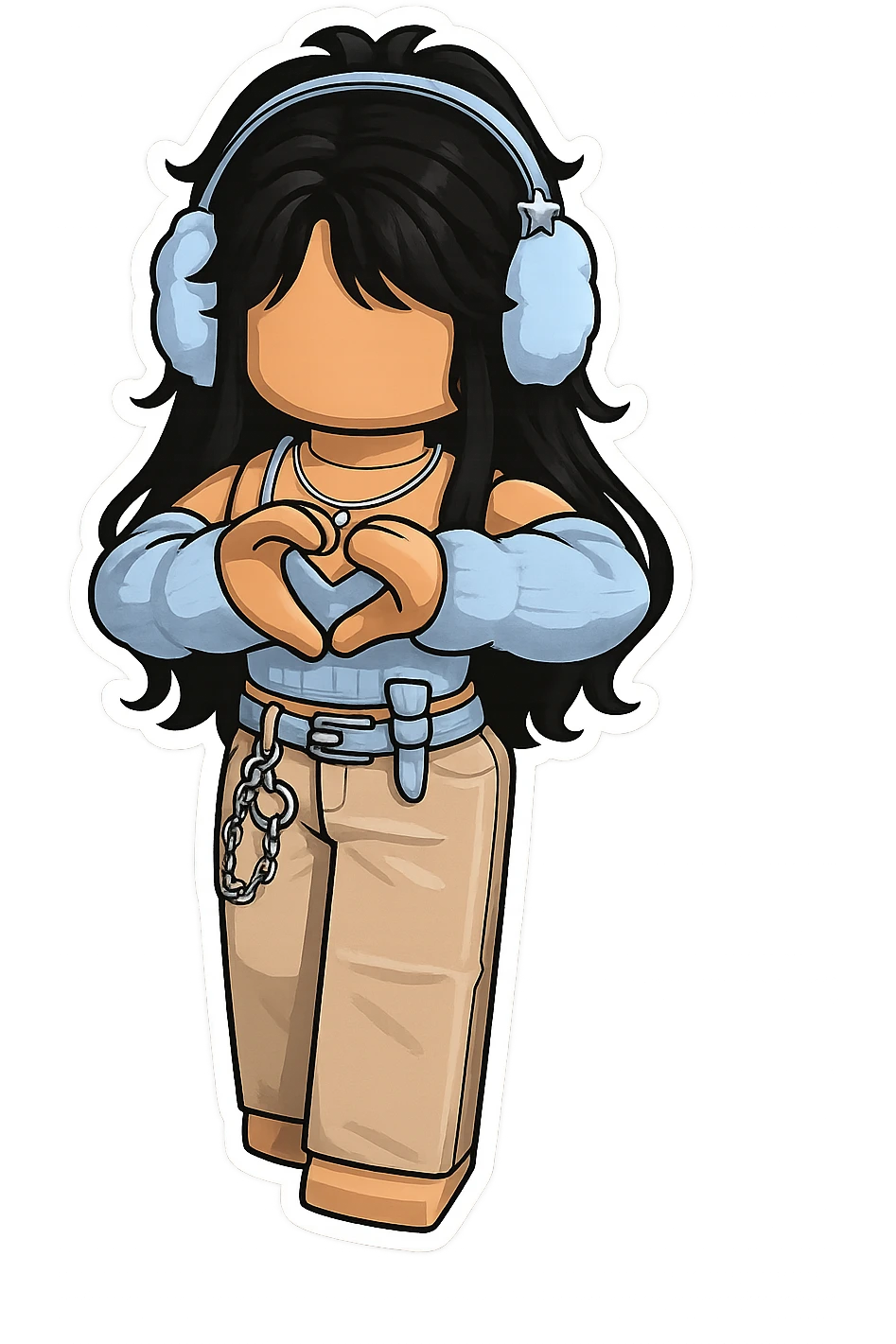 Convert this Roblox character into a sticker with a white border and transparent background, maintaining the original Roblox style as closely as possible. emoji