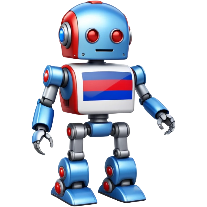 Robot with blue, white, and red Russian flag colors on its metallic body emoji